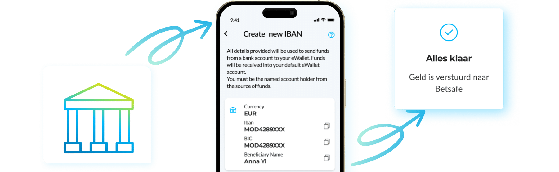 Iban bank transfer ewallet mobile screen