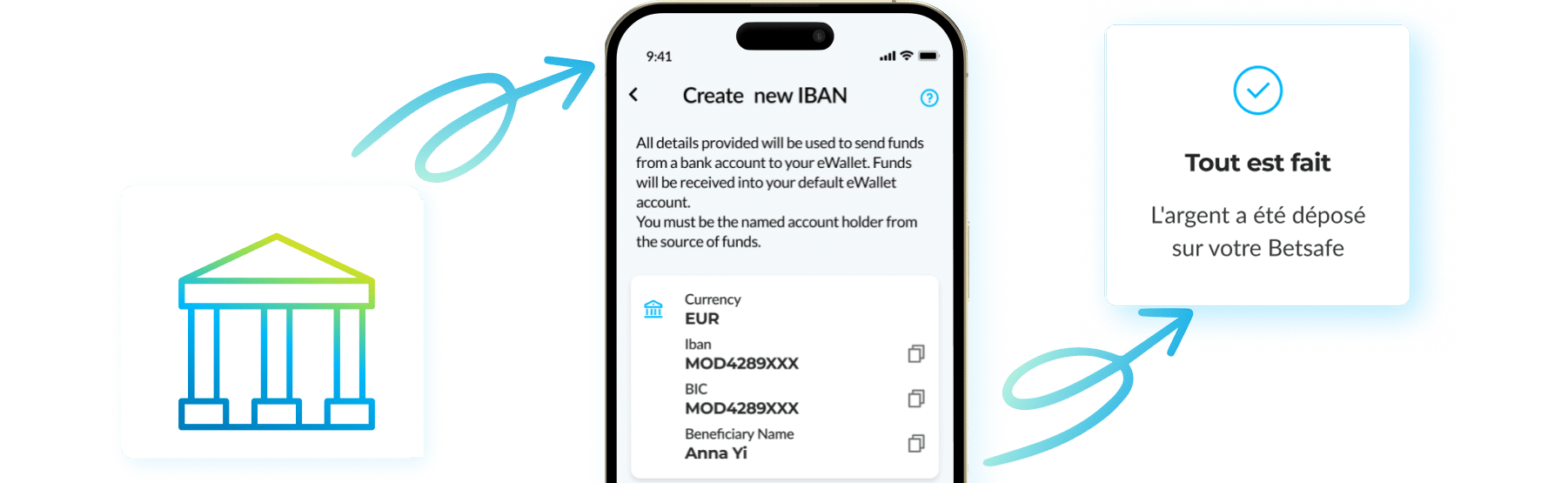 Iban bank transfer ewallet mobile screen