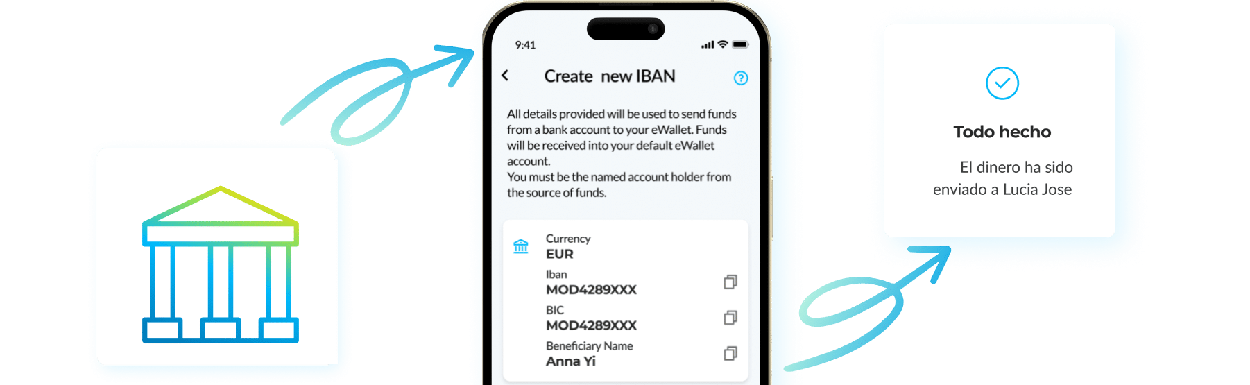 Iban bank transfer ewallet mobile screen